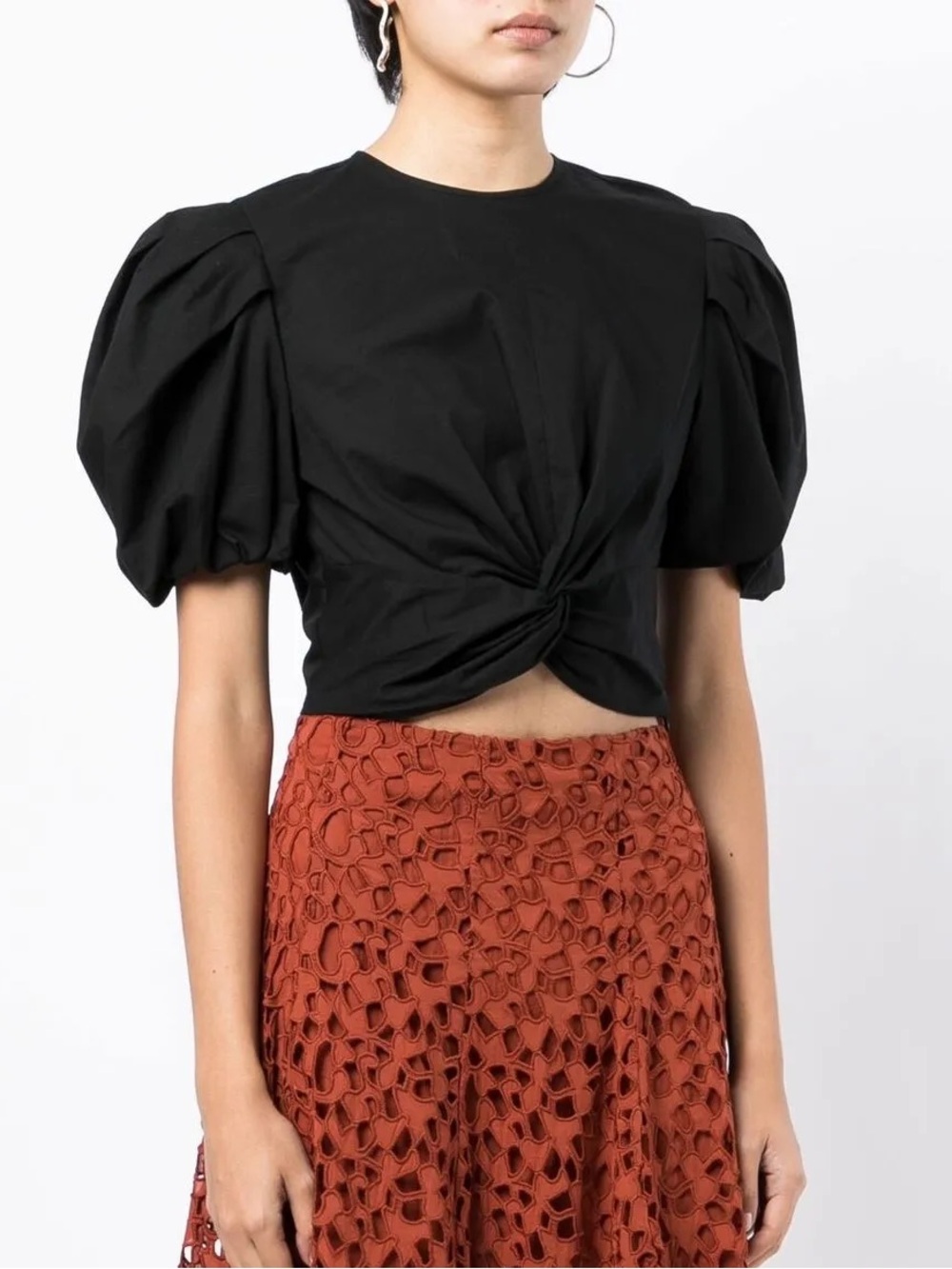 Vince Cropped Knot Blouse Black XXS